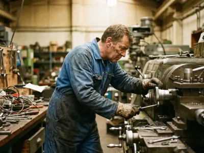 Ervaren technicus past precisiemachines aan in industriële werkplaats met professionele gereedschappen