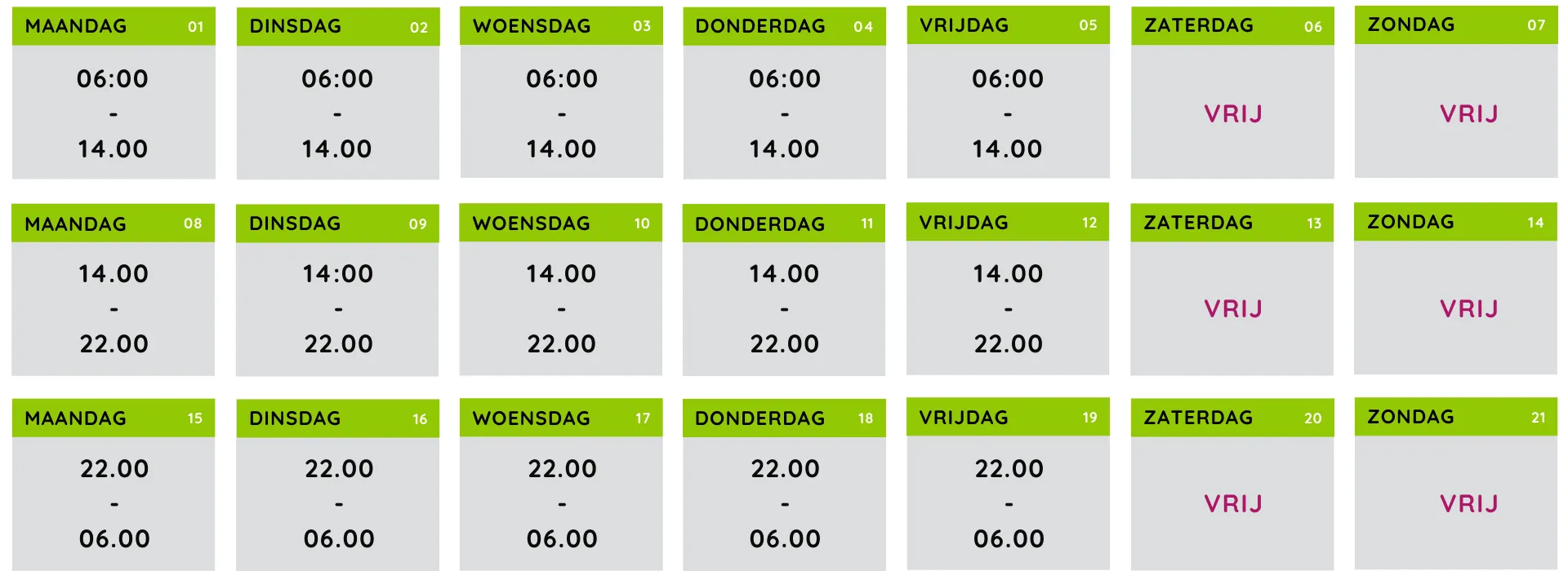 3 Tabel van een 3-ploegenrooster