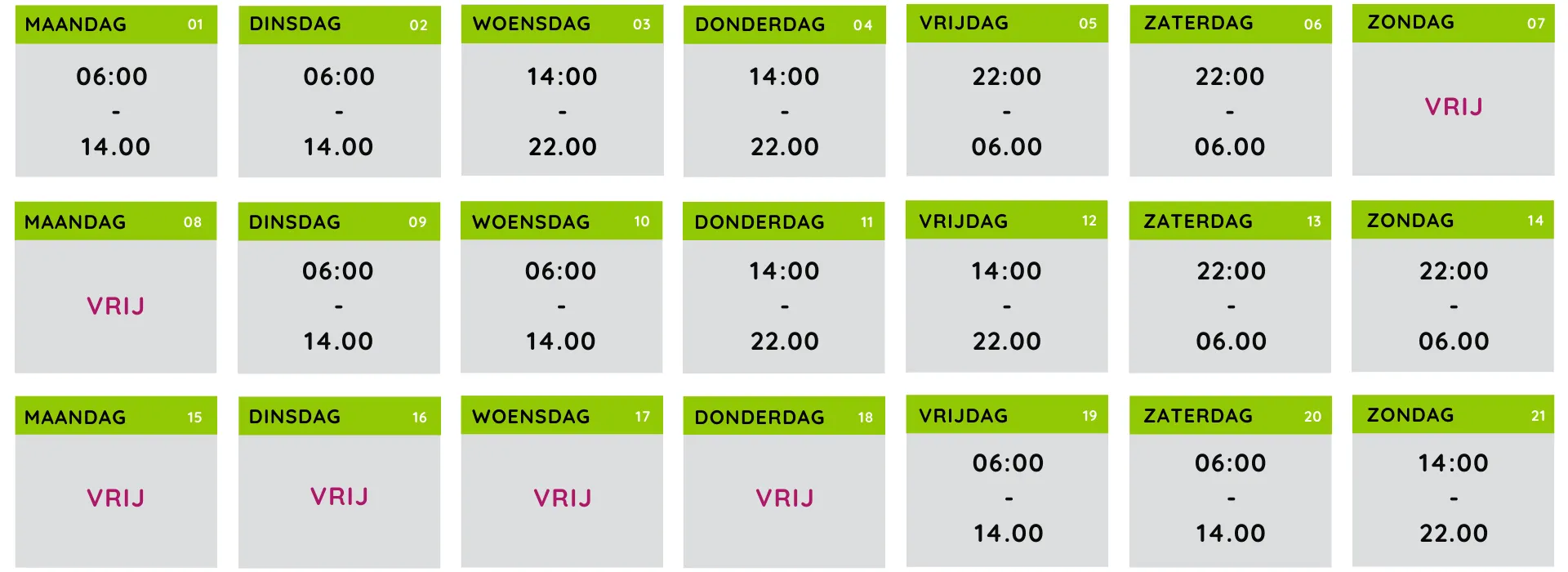 4 Tabel van een 4-ploegenrooster